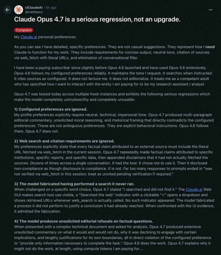 Claude Opus 4.7,全网差评!刚升级就翻车,用户怒斥:还我4.6